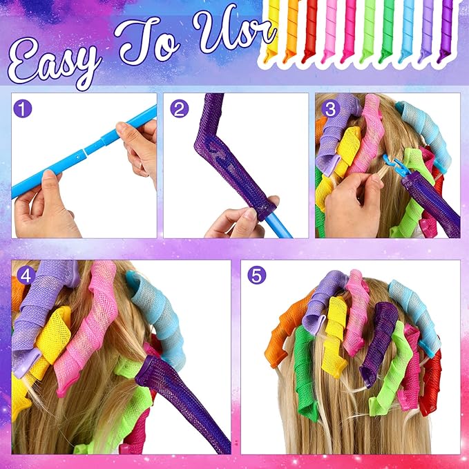 Yilloog 40 Pieces Hair Curlers Kit Heatless Spiral Curlers Tools with 2 Styling Hooks and 1 Storage Bag Multicolor Magic Curls Rollers for Women Long Medium Short Hair Classic Style-VivaGrace Women
