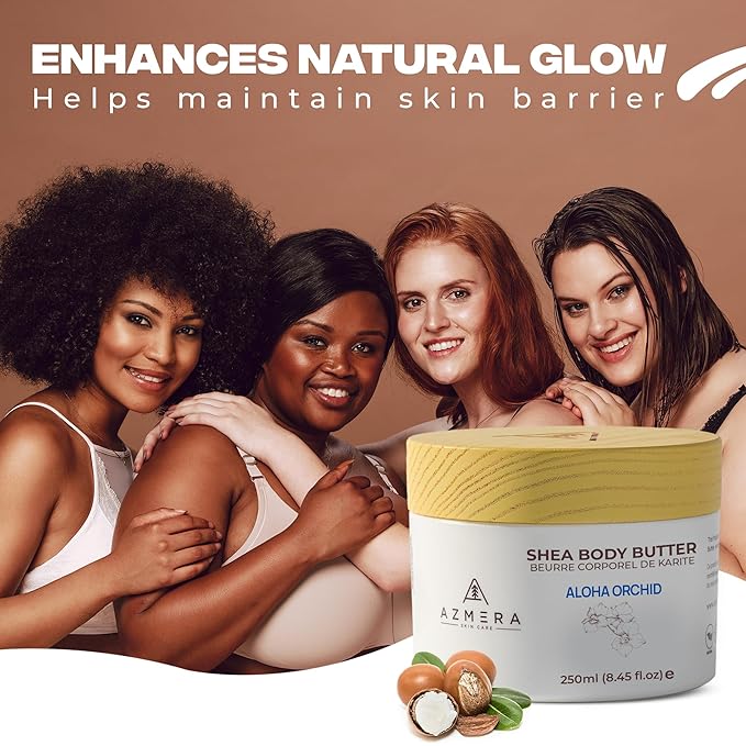 AZMERA Handcrafted Whipped Shea Body Butter – Luxurious Orchid Scented Moisturizer for Dry, Sensitive Skin with Argan Oil & Vitamin E – Vegan, Non-Greasy Skincare – 8.82 oz-VivaGrace Women