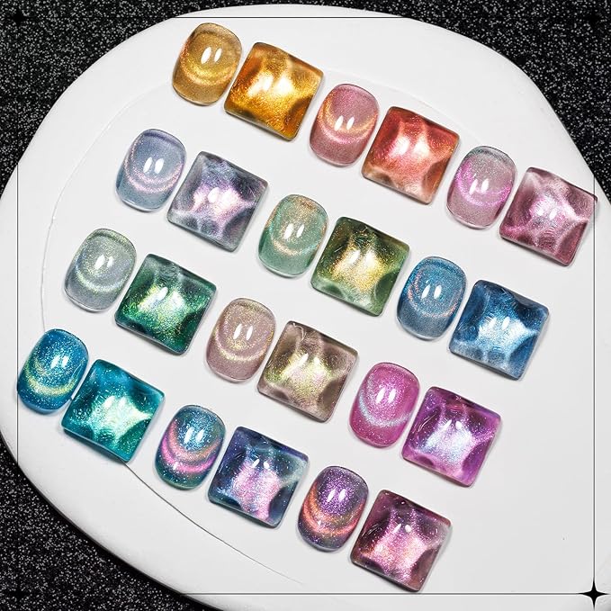 Cat Eye Gel Polish with Magnetic Stick, 12 Colors Chameleon Magnetic Gel Polish Kit Galaxy Cateyes Nail Polish Gels Collection Home DIY Manicure for Women Girl