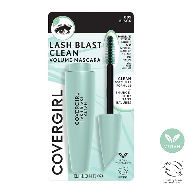 CoverGirl Lash Blast Clean Volume Mascara, Vegan Formula, Volumizing, Smudge-Proof, Cruelty Free, Black, 1 Count