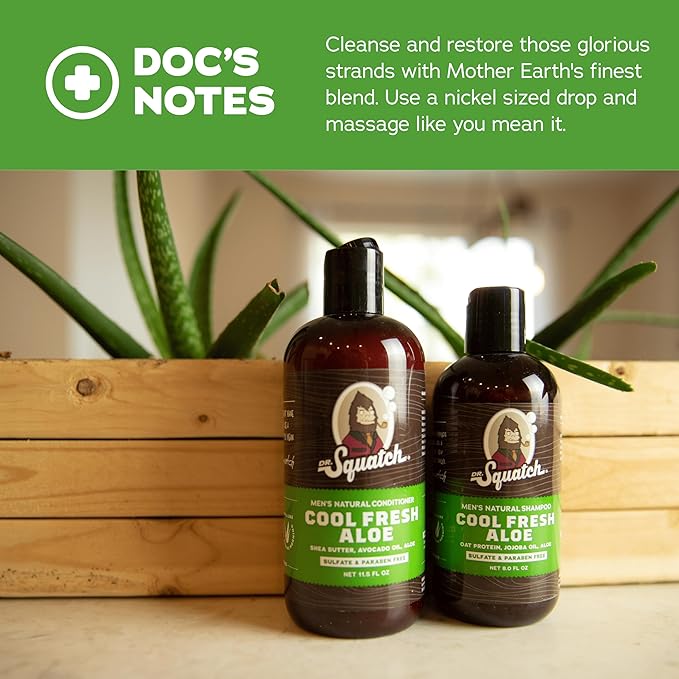 Dr. Squatch Natural Hair Bundle for Men - Healthy, Full Looking Hair - Cool Fresh Aloe Shampoo (8 fl oz), Cool Fresh Aloe Conditioner (11.5 fl oz)-VivaGrace Women