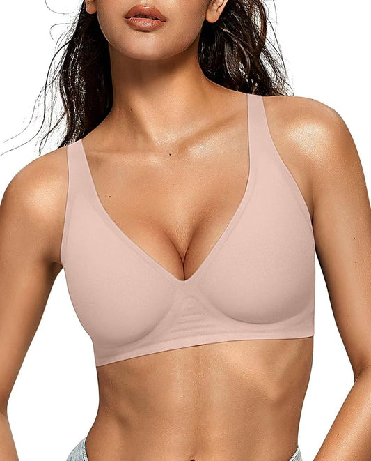 OEAK Womens Deep V Bras Wireless Comfortable Bra Supportive No Underwire Bras Tshirt Push Up Bralettes Plunge Seamless Bra-VivaGrace Women