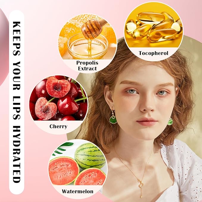 Honey Pot Lip Balm,3PCS Bee Lip Balm Honey Pot Cherry Watermelon Lip Scrub,Fade Lip Lines Prevention Dry and Cracked Lip Mask Overnight (Honey+Watermelon+Cherry)-VivaGrace Women