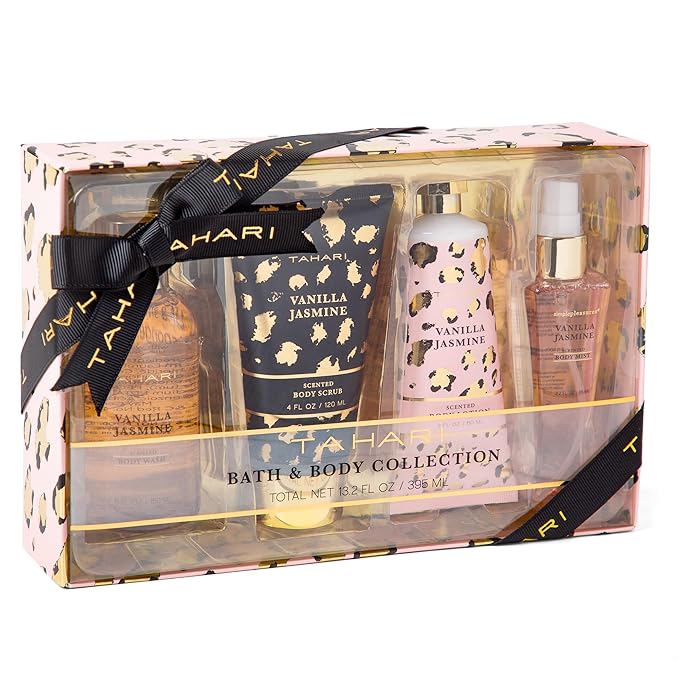 Tahari Spa Gift Set for Women, Vanilla Jasmine Spa Set, Bath Kit for Women Gift Set Includes Body Lotion, Body Wash, Hand Cream, Lotion Gift Set for Women, Birthday Gifts For Women - (Leopard)-VivaGrace Women