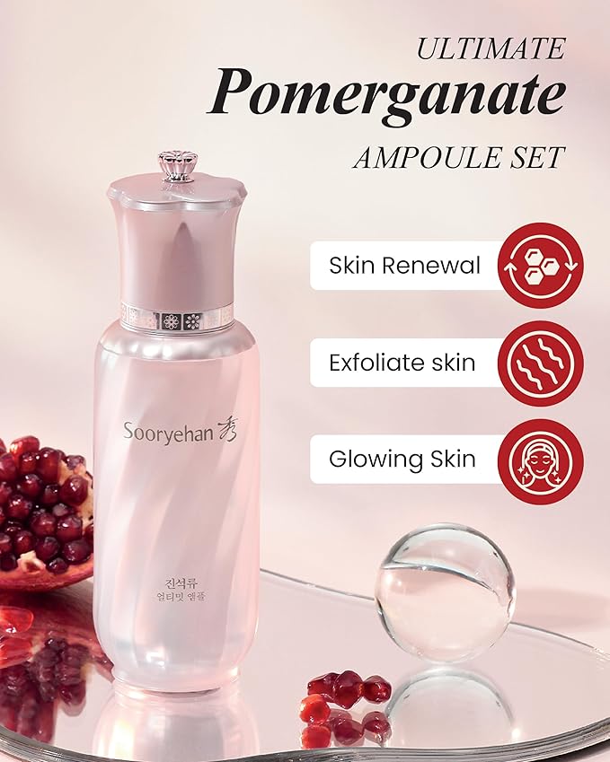 Sooryehan Ultimate Pomegranate (Ampoule Set, 1.9fl oz) - Skin Elasticity, Reduced Wrinkles & Skin Tone Improvement, Elastin, Vitamin C, Adenosine & Niacinamide-VivaGrace Women
