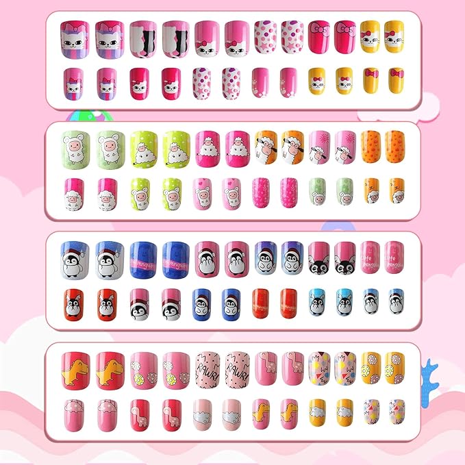 JANYUN 96 Pcs Kids False Nails - Full Cover Short False Nails Lovely Gift for Children