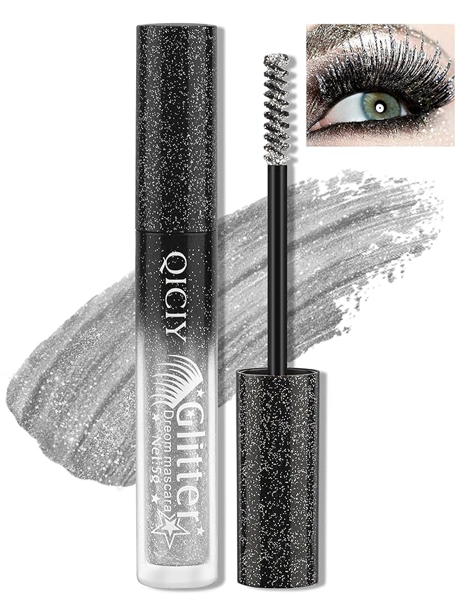 Glitter Mascara, Colored Mascara, Define Long Lasting & Waterproof Curling Eyelashes, Diamond Sparkle Mascara, Voluminous Lengthening Mascara for Women Party Stage Use #Silver mascara