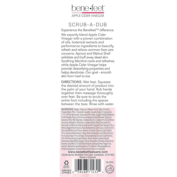 Benefeet Scrub-A-Dub Cooling Foot Scrub - Exfoliates + Refreshes Dry + Dull Skin, Get Smoother Skin from Heel to Toe, Made w/Vitamin E, Apple Cider Vinegar, Walnut Shell + Apricot Seed, 4 oz (1 Pack)-VivaGrace Women