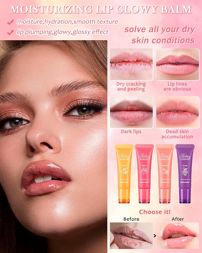 Moisturizer Lip Glowy Balm, Hydrating & Nourishing Repair Sleeping Lip Mask, Shine Glossy Finish Lip Oil, Day and Night Smooth Cracked Chapped Dry Lips, Lip Care Therapy Treatment for Women-1#Peach-VivaGrace Women