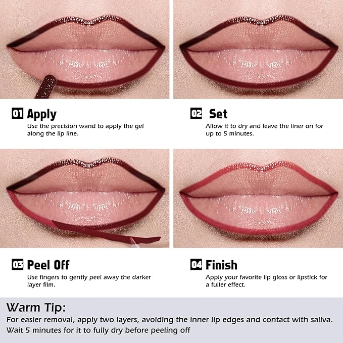 KIMUSE Peel Off Lip Liner Stain, Long Lasting Lip Tint Stain Peel Off, Waterproof, Transfer-Proof, Highly Pigmented Color Peel Off Lip Stain Liner, Matte Finish-VivaGrace Women