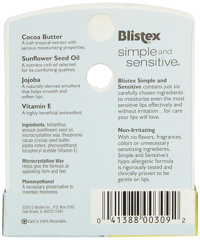 Blistex Moisturizers, Simple and Sensitive, Unflavored, 0.15 Oz (Pack of 24)-VivaGrace Women