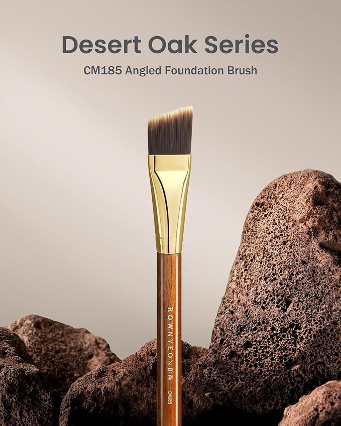 Desert Oak Series Angled Foundation Brush - 20mm Thin Contour Head for Cream/Stick Foundation, Precision Buffing & Detailing, Bubinga Handle & Brass Ferrule (CM 185)-VivaGrace Women