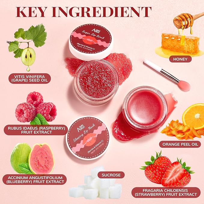 Lip Balm & Moisturizer Set, Lip Scrub & Lip Sleeping Mask- Overnight Treatment Lip Care Products | Moisturize & Nourish, Dry Cracked Lips, Intense Hydration with Vitamin C-VivaGrace Women