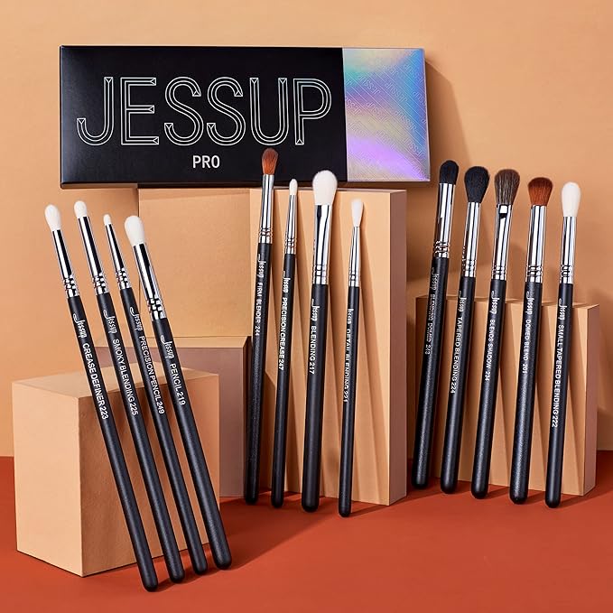 Jessup Eye Makeup Brushes Set Professional Blending Brush for Makeup Eyeshadow 13pcs Premium Synthetic Blender Brush Makeup Black T338-VivaGrace Women