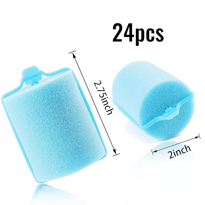 Jumbo Foam Sponge Hair Roller Soft Sleeping rollers Curvy Wavy Hairstyle Curling Hair Styling Tools 24 Pieces Use For Long Hair Short Hair Ladies And Children 2"X2.75"(blue)-VivaGrace Women