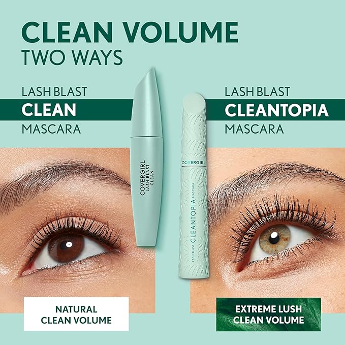 CoverGirl Lash Blast Clean Volume Mascara, Vegan Formula, Volumizing, Smudge-Proof, Cruelty Free, Pitch Black, 1 Count