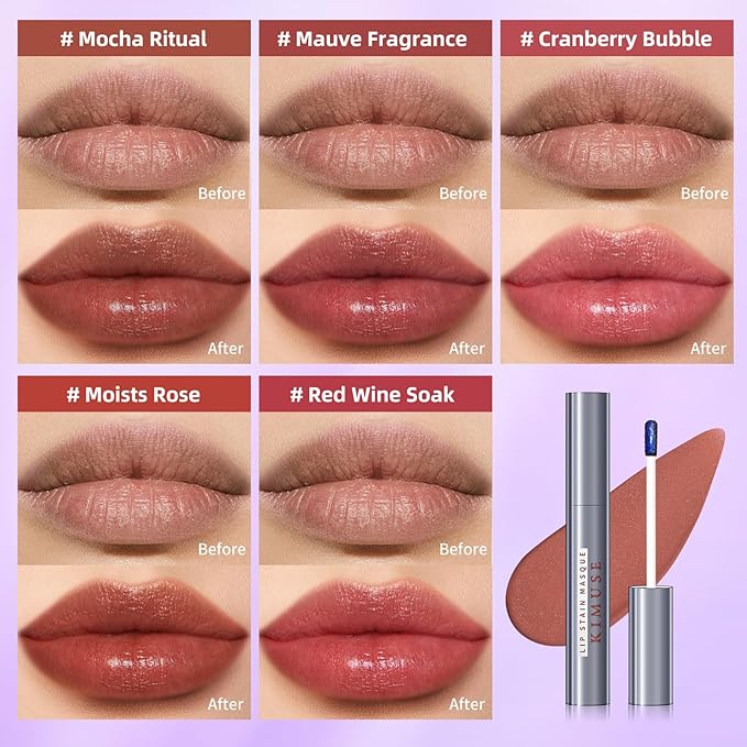 KIMUSE Lip Stain Masque: Peel Off Lip Stain Long Lasting Waterproof 12HR Transfer Proof & Hydrating Tint, Instant Lip Color With Natural Matte Effects, Vegan & Easy To Use-VivaGrace Women