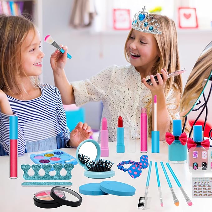 Kids Makeup Kit for Girl Toys, Princess Toys With Makeup kit Nail Polish Set Little Girls Toddlers Dress up Set Birthday Gift Play Makeup Kits For Girls Ages 6-10-VivaGrace Women