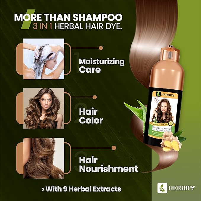 Gray Hair Coverage Shampoo & Conditioner - Color Transform with 9 Herbal Extracts, Long-Lasting (6-8 Weeks), Shiny, Even Coloring, Instant Hair Dye, 500 ml (CHESTNUT BROWN)-VivaGrace Women
