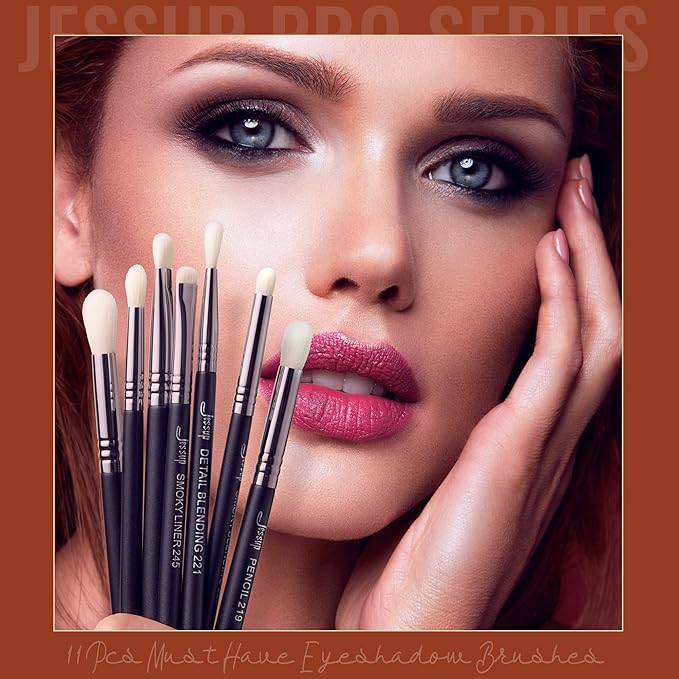 Jessup Eyeshadow Brush Set 11pcs Eye Makeup Brushes Set Professional Eye Shadow Brush Blending Brush Shader Crease Brush Black T340-VivaGrace Women