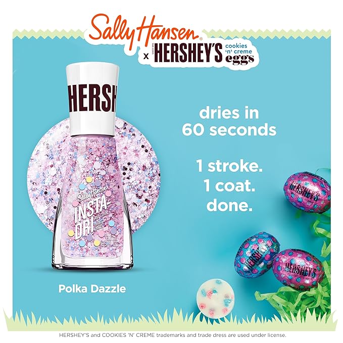 Sally Hansen Insta-Dri X Hershey's Cookies 'n' Creme Eggs, Polka Dazzle, Quick Dry, Long Lasting, Streak-Free Shine, Pink Nail Polish, 0.31 fl oz.