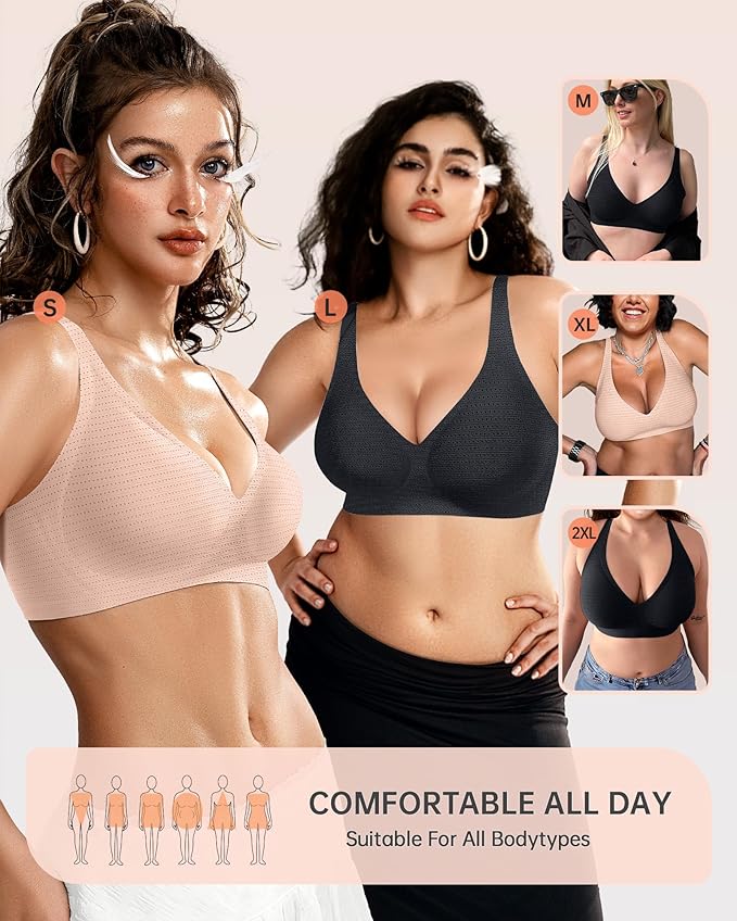 OEAK Womens Deep V Bras Wireless Comfortable Bra Supportive No Underwire Bras Tshirt Push Up Bralettes Plunge Seamless Bra-VivaGrace Women