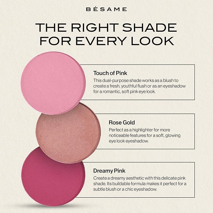 Besame Cosmetics Dreamy Pink Blush Refill, Pink Pressed Powder Blush-VivaGrace Women