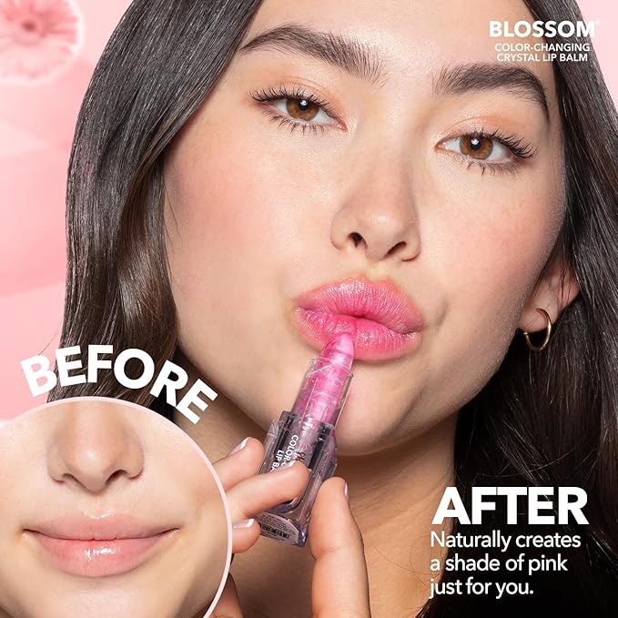 Blossom Moisturizing Color Changing Shimmering Lip Balm Sparkle Lip Stain Tint, Infused with Real Flowers, 3g, Blush-VivaGrace Women
