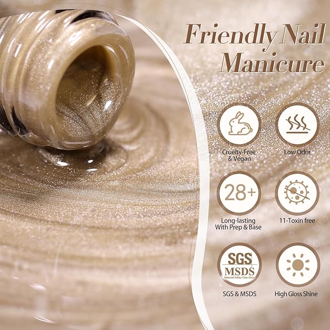 Born Pretty Cat Magnetic Eye Gel Nail Polish Cat Magnetic Shimmer Glitter Holographic Nail Polish Autumn Winter Moonlight Nude Brown Pink Purple 7ML 6PCS-VivaGrace Women