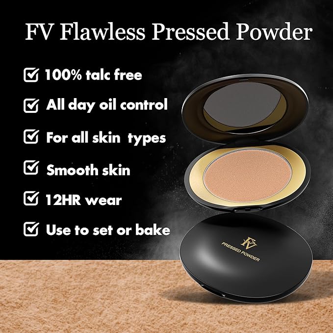 FV Setting Powder, Oil-Control, Long-Lasting, Medium Coverage Pressed Face Powder Makeup, Matte Finish for Oily, Dry & Normal Skin, Natural Beige, 0.28 Oz-VivaGrace Women