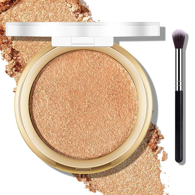 Baked Highlighter Powder Palette, Makeup Highlighter Powder Palette Sheer Shimmering Finish Face Highlighters Makeup Iluminadores de Maquillaje #06 Bronze Glow-VivaGrace Women