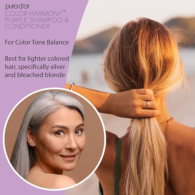 PURA D'OR Purple Shampoo & Conditioner (16oz x 2) ColorHarmony Biotin Set For Bleached, Blonde, Silver & Color Treated Hair - Keratin, Bamboo Fiber, No Sulfates - Men & Women-VivaGrace Women