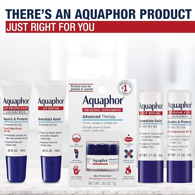 Aquaphor Lip Repair, Moisturizing Lip Balm Set, Soothes Dry Chapped Lips, Lip Repair Stick, 0.17 Oz (Pack of 2) + Lip Repair and Protect Stick, Lip Balm with Sunscreen SPF 30, 0.17 Oz (Pack of 2)-VivaGrace Women