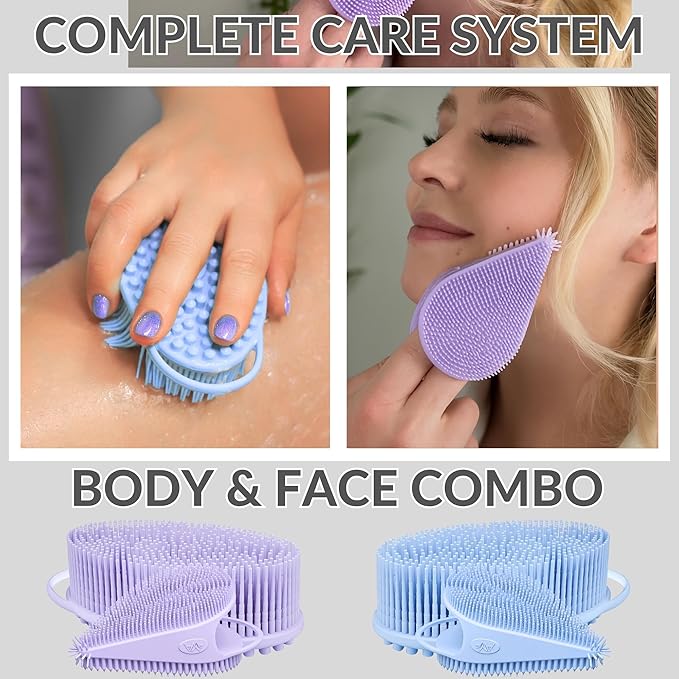 Avilana Silicone Body Scrubber – Gentle Shower Brush & Loofah Alternative- Food Grade & Lab Tested – Fast-Drying, Hygienic, BPA-Free Silicone Body Gentle Exfoliator (Lavender, Body & Face)-VivaGrace Women