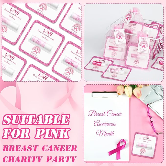 30 Pack Breast Cancer Awareness Favors Bulk Lip Balms Gifts Pink Ribbon Lip Balms Favors Breast Cancer Awareness Month Accessories Support Party Items Decorations for Women Men Survivors-VivaGrace Women