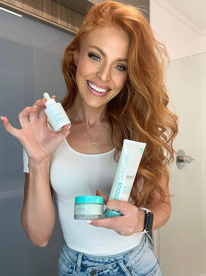 Serious Skincare Glycolic Skin Renewal Set - Retexturizing Serum - Facial Moisture Cream - Face Wash Cleanser - Balancing Blue Tansy Extract - Improve Appearance of Lines, Wrinkles and Enlarged Pores-VivaGrace Women