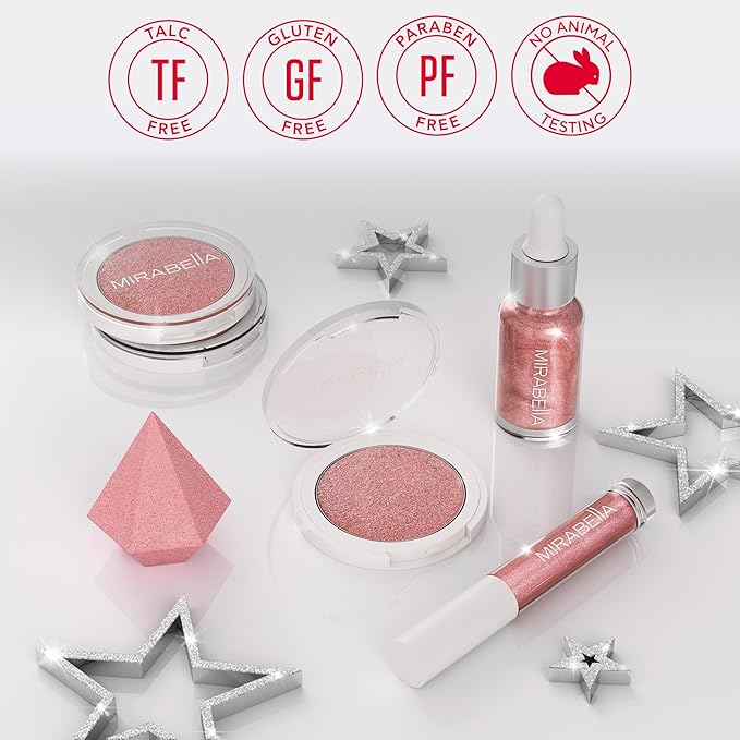Mirabella 4-Piece Makeup Set for Women & Girls, Illuminizing Holiday Gift Set - Make-Up Set Includes Lip Gloss, Glow Drops, Powder Highlight & Blender Sponge - Talc-Free & Paraben Free Cosmetic Set-VivaGrace Women
