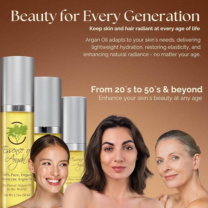 Essence of Argan 100% Pure Moroccan Organic Argan Oil - Natural EcoCert Oil that Nourishes and Conditions Your Skin, Hair and Nails (50ml/1.7oz)-VivaGrace Women
