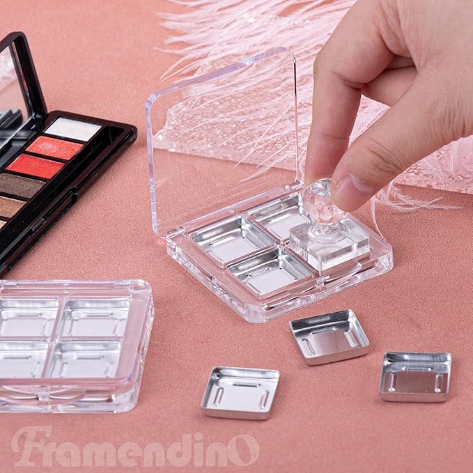 Framendino, 4 Sets Acrylic Empty Eye Shadow Pallet 4 Grids Eye Shadow Storage Case with Acrylic Seal for DIY Craft-VivaGrace Women