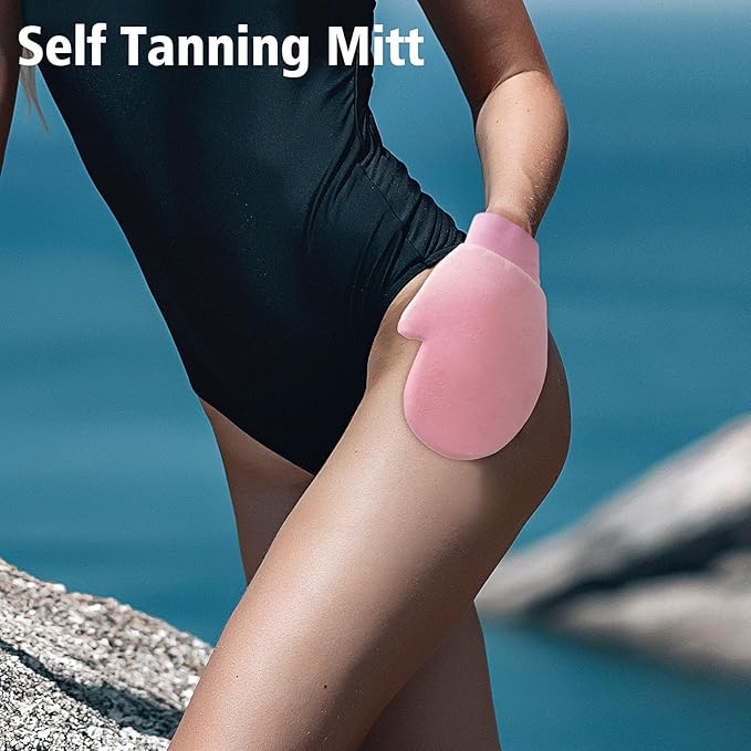 Self Tanner Brushes- Extra Large Body Kabuki Brush & Tanning Mitt, 2 Pcs, Big Body Makeup Brush for Legs, Face, Soft Self Tanning Glove Applicator for Fake Tan, Foundation, Lotion, Makeup (Purple)-VivaGrace Women