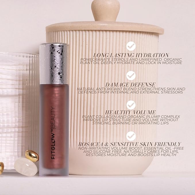 FITGLOW Beauty Lip Colour Serum | Hydrating Lip Gloss | Plumping Anti-Aging Lip Treatment | Natural Shine with Pomegranate Sterols & Collagen | Buildable Color for Dry Chapped Lips | Beach Glow - 10g-VivaGrace Women