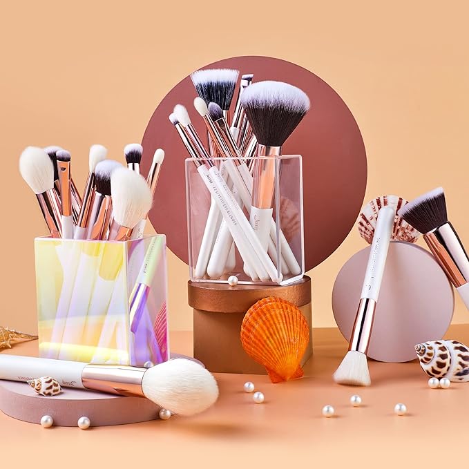 Jessup Brand 25pcs Professional Makeup Brush set Beauty Cosmetic Foundation Power Blushes eyelashes Lipstick Natural-Synthetic Hair Brushes set (Pearl White/Rose Gold)-VivaGrace Women