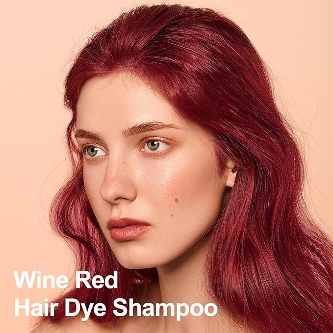 Wine Red Hair Dye Shampoo 3 in 1, Long-lasting & Natual Hair Color Shampoo, Herbal Ingredients Natural Shampoo Hair Dye Effect in Minutes, Gifts for Men Women 500ml-VivaGrace Women