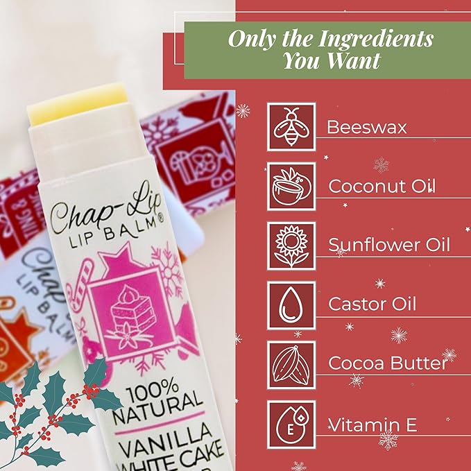 100% Natural Lip Balm Set - Beeswax Natural Christmas Gifts for Her - Ideal Gift for Women - Lip Moisturizer for Dry Lips, Cocoa Butter - Petroleum Free Pack of 8-VivaGrace Women