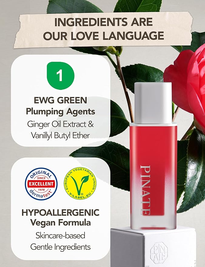 Natural Bloom Korean Lip Oil Serum 0.14 fl oz | Moisturizing Lip Booster Plumping Oil Tint Serum Enriched w/Camellia & Safflower Oils | Non-Irritating Color Changing Lip Oil (Red Camelia)-VivaGrace Women