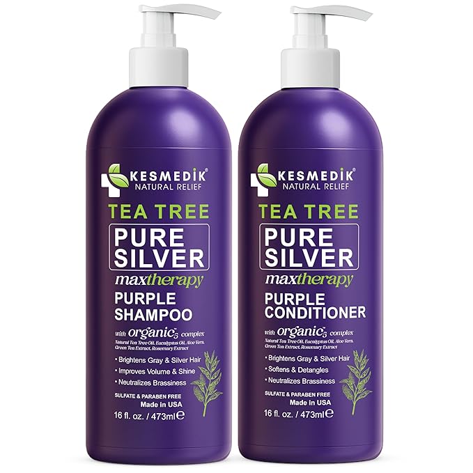 Tea Tree Purple Shampoo & Conditioner Set for Blonde, Bleached, Silver & Grey Hair, Anti-Brass Toner, Boosts Highlights & Color, Revitalizes, Relieves Itchy Scalp & Salon-Grade Hair Toner.-VivaGrace Women