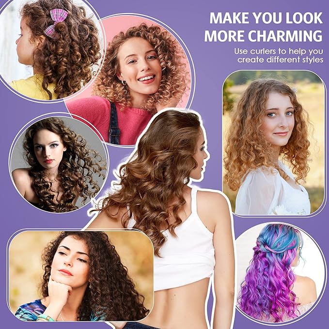 Syhood 30 Pcs 7'' Flexible Curling Rods Twist Foam Hair Rollers Soft Foam No Heat Hair Rods Rollers and 1 Steel Pintail Comb Rat Tail Comb for Women Long Short Hair(Purple,7 x 0.3 Inch)-VivaGrace Women