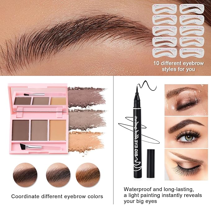 Makeup Kit for Teens Girls, Makeup Present Set for Women, Makeup Full Kit for Beginners, Mini Makeup Bundle Include 7 Nude colors Matte & Shimmer Pigmented Eyeshadow Palette, Eyebrow Powder-VivaGrace Women