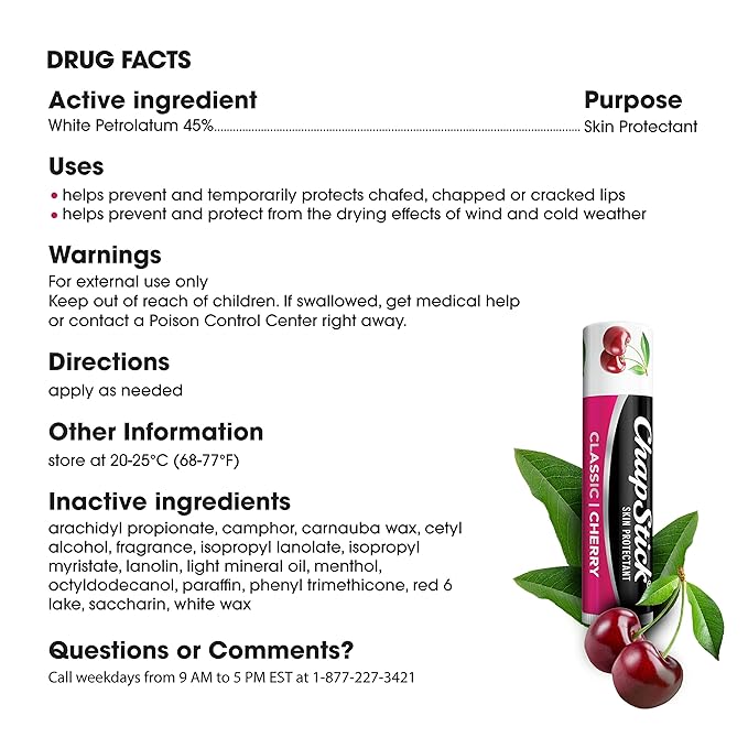 ChapStick Classic Cherry Lip Balm Tube, Flavored Lip Balm for Lip Care on Chafed, Chapped or Cracked Lips - 0.15 Oz-VivaGrace Women