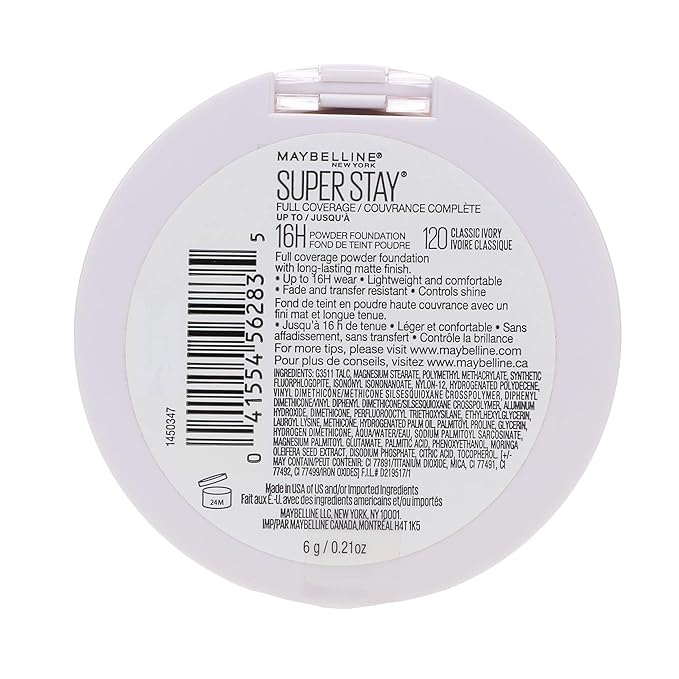 Maybelline New York Super Stay Full Coverage Powder Foundation Makeup, Up to 16 Hour Wear, Soft, Creamy Matte Foundation, Classic Ivory, 1 Count-VivaGrace Women